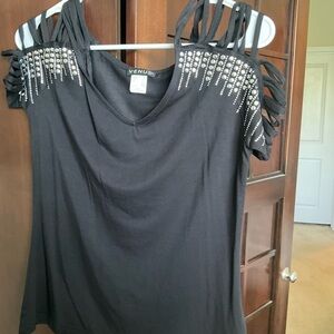 VENUS Black Studded Cold Shoulder Top